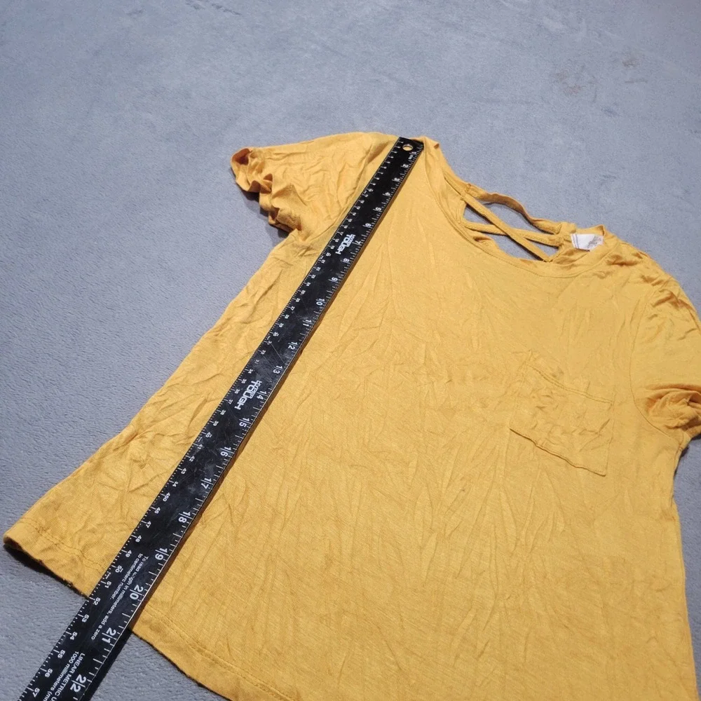 Glitz T-Shirt Girls Size M Mustard Yellow Pocket Lattice Back Strappy Casual SEO